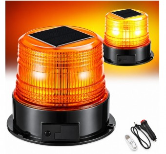 Girofar solar 18 LED-uri, 4 moduri, 12V, baterie reîncărcabilă, montare magnetică