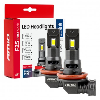 Kit becuri cu LED F25 PRO BLACK H8/H9/H11/H16 68W 12/24V CANBUS