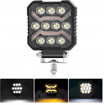 Proiector 10 LED Halogen cu Lumină Albă DRL Portocalie, 1700Lm, 9-30V
