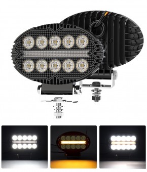 Proiector 10 LED Halogen cu Lumină Albă și DRL Portocalie, 2000LM