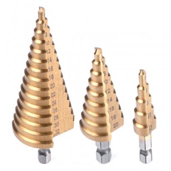 Set 3 burghie in trepte, HSS 4-12, 4-20, 4-32mm, cu husa, Amio 03271