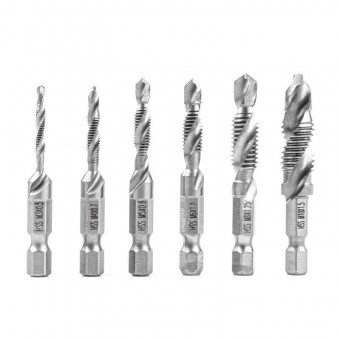 Set 6 burghie cu tarod, marime intre M3 si M10, prindere bit hexagonal 1/4, HSS, Amio 03272 