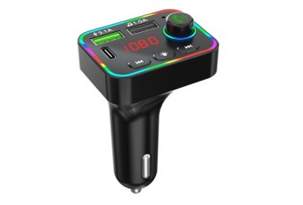 Transmitator FM Bluetooth 2x USB negru cu lumina de fundal