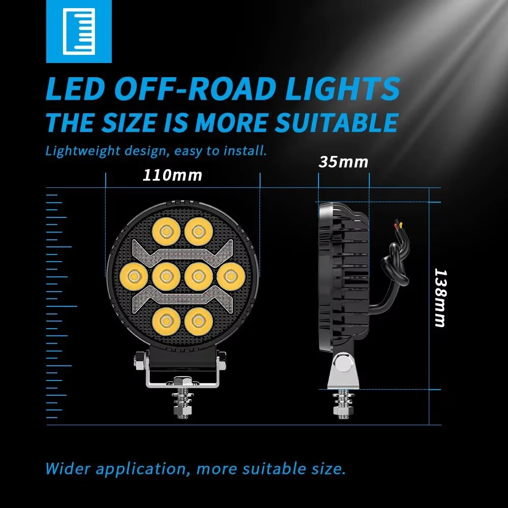 Proiector 8 LED Halogen cu Lumină Albă și DRL Portocalie, 9-30V
